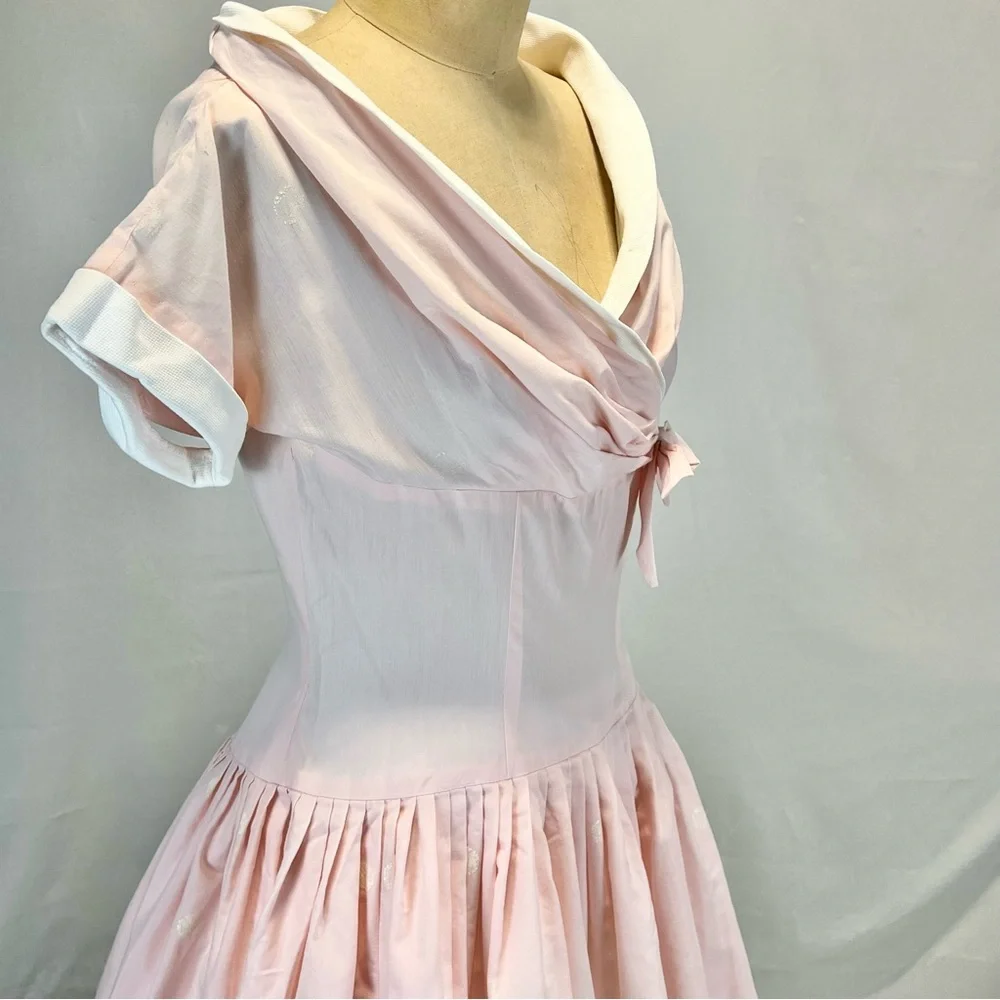 VINTAGE 50s MCM sailor nautical dress fit flare pastel pink midi Tailored Junior - Picture 4 of 14